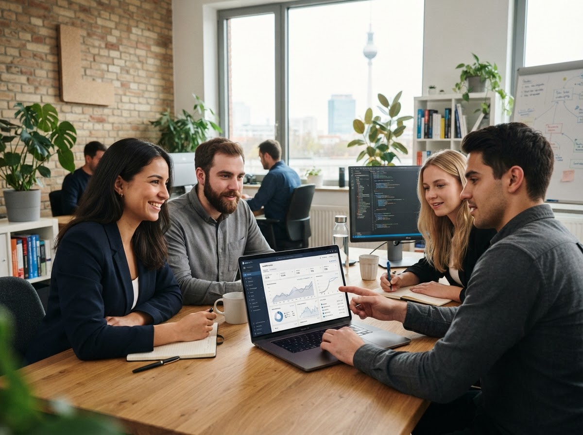 Brando Pouparia team reviewing AI-driven data analysis on screen